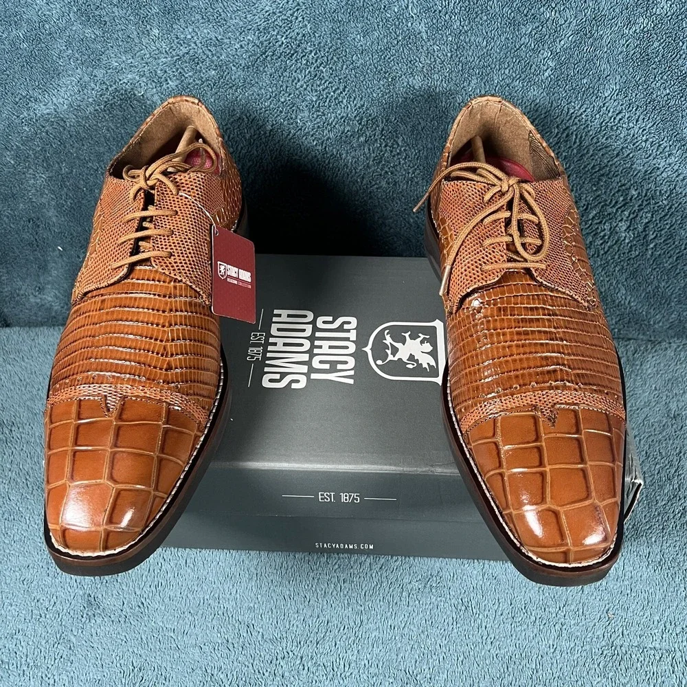 Stacy Adams Esposito Cap Toe‎ Oxford Shoes Animal Print Tan Men's Size 8 M